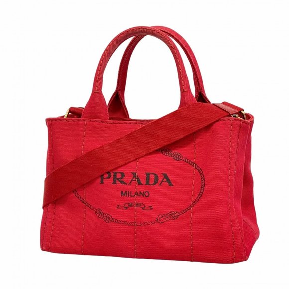 Prada Canapa Canvas Tote Bag, Red, Women's, P1252468 - Picture 1 of 10